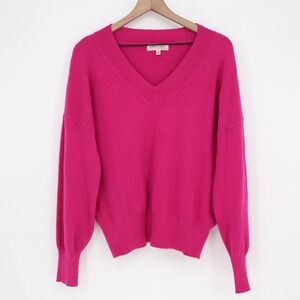 Philosophy Republic Clothing Hot Pink V-Neck Balloon Sleeve Sweater Large